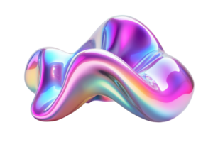 Abstract multicolored metallic fluid shape with a shiny, reflective surface, and intricate design against a transparent background. 3D rendering. png