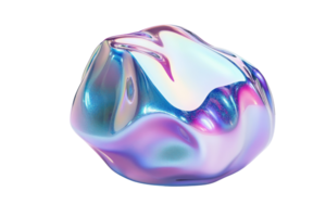 Abstract iridescent blob with smooth surface, displaying a spectrum of colors in a 3D, modern art style. png