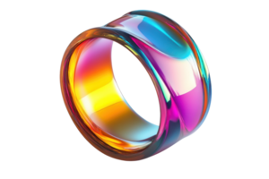 Vibrant, multicolored abstract ring with a smooth, reflective surface and flowing design, showcasing dynamic hues and modern digital art. png