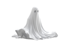 A spooky ghost draped in a white sheet, floating in a dark space perfect for Halloween themes or scary projects. png