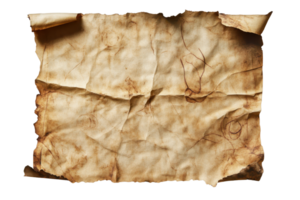 Vintage, weathered parchment paper with creases and burnt edges, perfect for adding a rustic, historic touch to your designs and projects. png