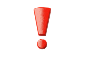 Red exclamation mark symbolizes attention, warning, or important information. Ideal for alert icons, notifications, and signage. png