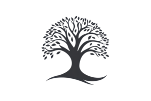 Silhouette of a stylized tree with detailed branches against a transparent background, perfect for nature and design projects. png