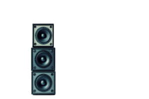 Stack of three black audio speakers isolated on transparent background. great for sound system or music-related designs and advertisements. png