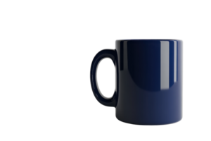 Elegant dark blue ceramic mug with a handle, perfect for coffee or tea. Isolated on transparent background. shiny surface. png