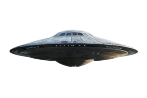 Futuristic UFO spaceship isolated on a transparent background, showcasing advanced alien technology and sleek design. png