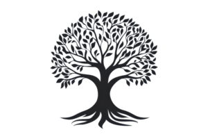 Detailed illustration of a black tree with an extensive network of branches and roots, symbolizing unity, growth, and nature. png