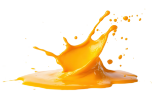 Dynamic splash of vibrant orange liquid captured mid-air, showcasing movement and energy in a high-definition stock photo. png