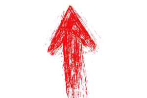 Hand-drawn red arrow pointing upwards, symbolizing growth, direction, and progress in a sketch style. png