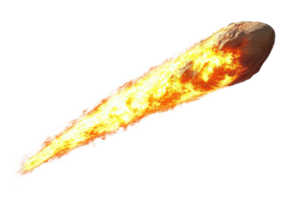 A blazing meteorite streaking across the night sky, illuminating its path with intense flames and fiery spectacle. png