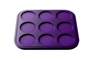 Purple muffin or cupcake baking tray with nine cups, ideal for kitchen, bakery, or cooking themed projects and designs. png