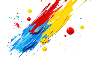 Vibrant abstract paint splash in red, blue, and yellow hues on a transparent background. capturing creativity and artistic expression. png