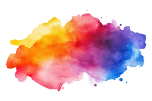 Vibrant watercolor splatter in a rainbow of colors, blending seamlessly for artistic background, DIY project, or creative design use. png
