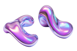 Abstract holographic blobs with iridescent glow, presenting a seamless blend of vibrant colors and smooth, flowing shapes. png