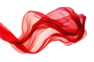 Abstract red silk fabric flowing gracefully in a wave-like pattern, isolated on a clear background, highlighting texture and movement. png