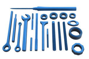 A set of metallic wrenches and tools arranged neatly. Ideal for mechanical work, repairs, and DIY projects. png