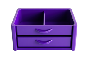 Bright purple plastic organizer with two drawers and a top compartment, perfect for storage and decluttering spaces. png