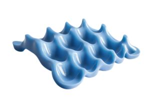 Close-up of a blue ceramic wave-shaped tray with multiple compartments, ideal for organizing small items or serving snacks. png