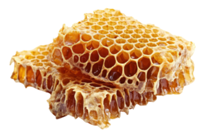 Close-up of natural honeycomb slices showcasing the golden honey and intricate hexagonal pattern. Perfect for food, nature, and health themes. png