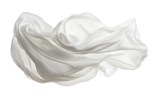 Elegant white silk fabric floating in mid-air, creating a soft and graceful wave-like pattern against a plain background. png