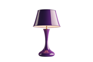 Modern purple table lamp with a sleek, minimalist design, perfect for home or office decor. Illuminated in a bright, inviting light. png