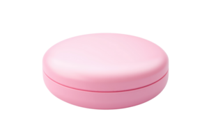 Pink round plastic container isolated on transparent background. Ideal for cosmetics or small items storage. png