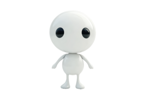 White 3D cartoon robot with a round head and big eyes stands on an isolated transparent background. looking forward. png