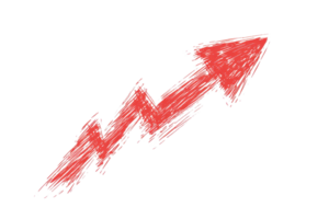 Red hand-drawn zigzag arrow pointing upwards, symbolizing growth, success, and upward trends in business or performance. png