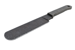 Old rusty machete with black handle isolated on transparent background. Suitable for horror, survival, or vintage themes. png