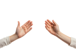 Two hands reaching out towards each other, symbolizing connection, support, and cooperation on a transparent background. png