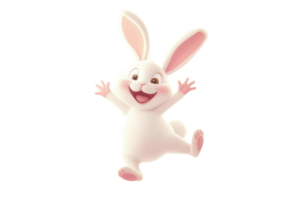 Happy cartoon bunny character jumping with joy. Isolated on transparent background. Perfect for children's stories and animation projects. png