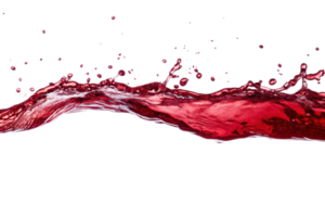Vibrant splash of red liquid against transparent background. capturing dynamic motion and fluidity with droplets. Ideal for beverage and liquid concepts. png