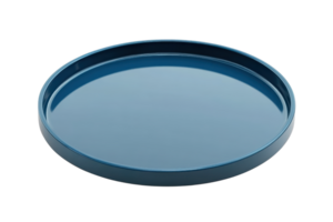A sleek, blue circular tray, perfect for serving or organizing items, shown on a transparent background. Ideal for culinary or home decor applications. png