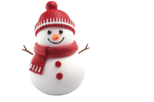Cheerful snowman wearing a red hat and scarf, featuring a happy smile, carrot nose, and button eyes on a transparent background. png