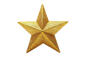 Shiny golden star with glitter texture, perfect for festive decorations or design projects. Isolated on a transparent background. png
