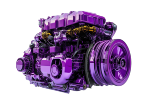 Purple automotive engine isolated on transparent background. showcasing intricate mechanical details and advanced engineering design. png