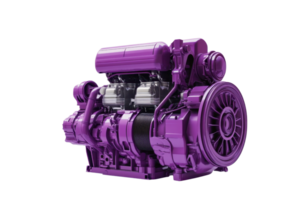 Purple industrial engine isolated on transparent background. showcasing intricate mechanical components and modern engineering design. png