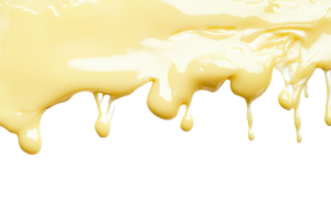 Close-up of dripping glossy yellow paint on a transparent background. Ideal for art, design, or creative project use. png