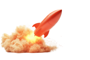 vermelho foguete lançamento com uma nuvem do fumaça, simbolizando inovação, ambição, e sucesso. perfeito para tecnologia e comece conceitos. png