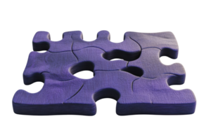 Purple puzzle pieces interconnected on a transparent background. symbolizing connection, teamwork, and problem-solving in a conceptual image. png