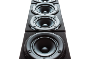 Powerful stack of speakers arranged vertically, emphasizing their design and technology for high-quality sound and audio performance. png