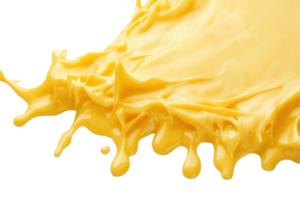 Vivid image of yellow liquid splash spreading dynamically, captured mid-motion, illustrating vibrant and dynamic abstract fluid art for creative projects. png