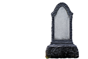 An old, weathered tombstone with a blank inscription, standing alone against a plain transparent background. representing solitude and timelessness. png