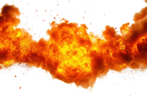 Dynamic explosion with intense flames and smoke, perfect for action scenes and special effects. High resolution fiery blast on a transparent background. png