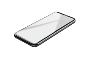 Close-up of a modern smartphone isolated on transparent background. High-quality mobile device image with a sleek, reflective screen and minimalist design. png