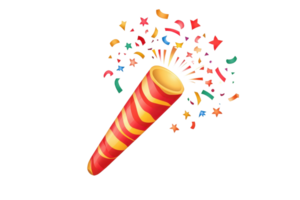 Colorful celebration confetti popper bursting with festive streamers and shapes, perfect for parties, events, and festive occasions. png