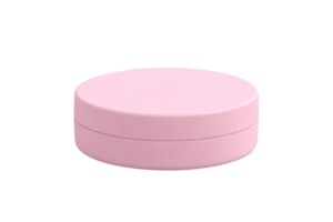 Minimalistic pink round container with a closed lid, perfect for cosmetics, creams, or small items. Isolated on transparent background. png