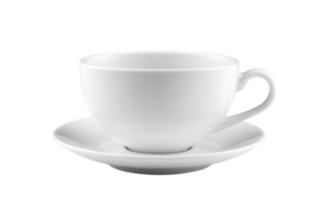 Elegant white ceramic cup with a saucer on a transparent background. Perfect for drinks such as tea or coffee. Isolated and minimalistic design. png