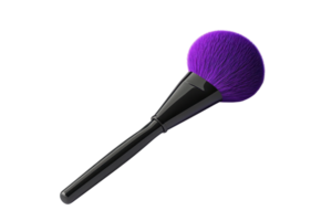 High-quality makeup brush with a purple bristle head on a black handle, ideal for blending powders and achieving flawless application. png