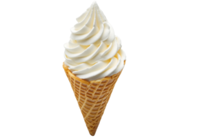 Delicious vanilla soft serve ice cream in a waffle cone on a transparent background. perfect for summer treat and dessert concepts. png